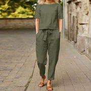 Women's Cotton And Linen Wide-leg Pants Suit