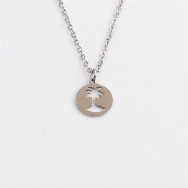 Titanium Steel Hollow Coconut Tree Pendant Neck Accessories Men