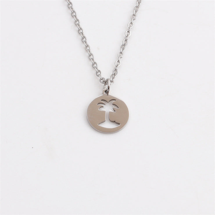 Titanium Steel Hollow Coconut Tree Pendant Neck Accessories Men