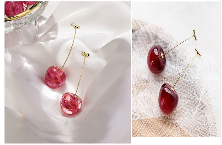 Cherry Long Dried Flower Earrings