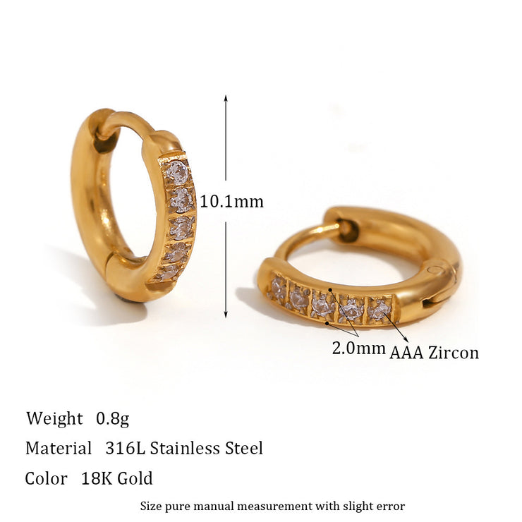 Women's Fashion Titanium Steel Rounded Edge Zircon Earrings