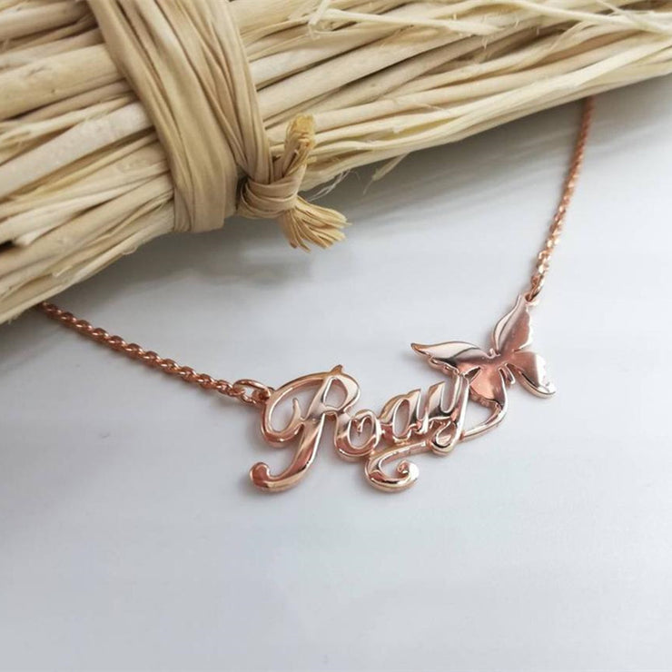 Stainless Steel Butterfly Custom Name Necklace Ladies