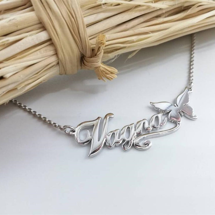 Stainless Steel Butterfly Custom Name Necklace Ladies