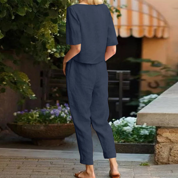 Women's Cotton And Linen Wide-leg Pants Suit