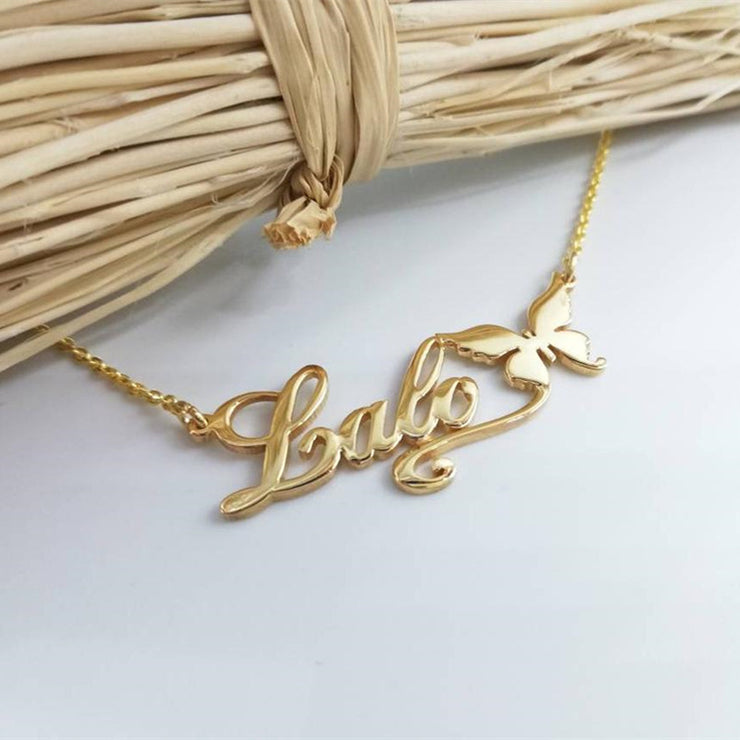 Stainless Steel Butterfly Custom Name Necklace Ladies