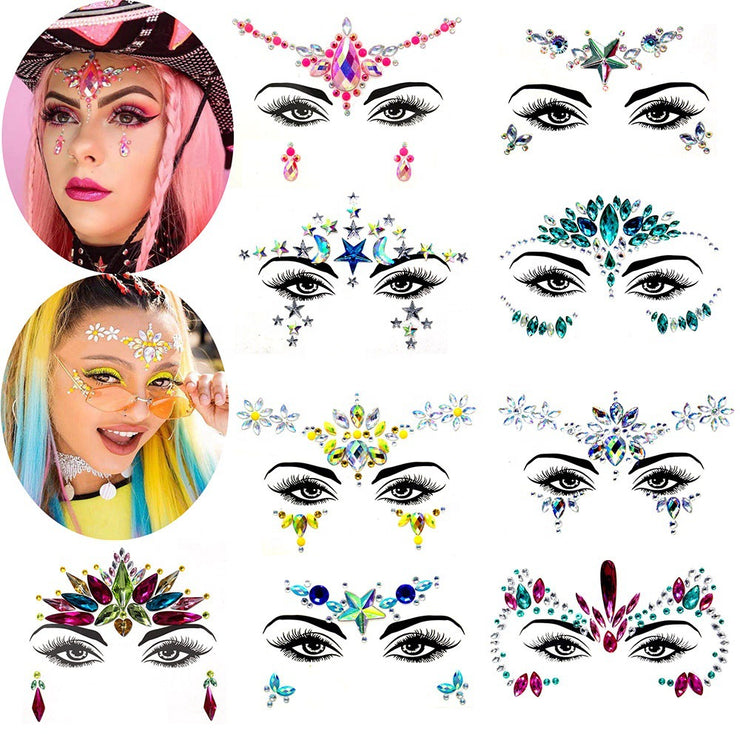 Fashion Acrylic Resin Rhinestone Face Stick Set