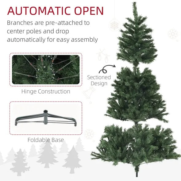 7.5ft Artificial Christmas Tree, Xmas Tree With 1346 Branch Tips, Auto Open, Holiday Decor With Steel Base For Home Office, Green